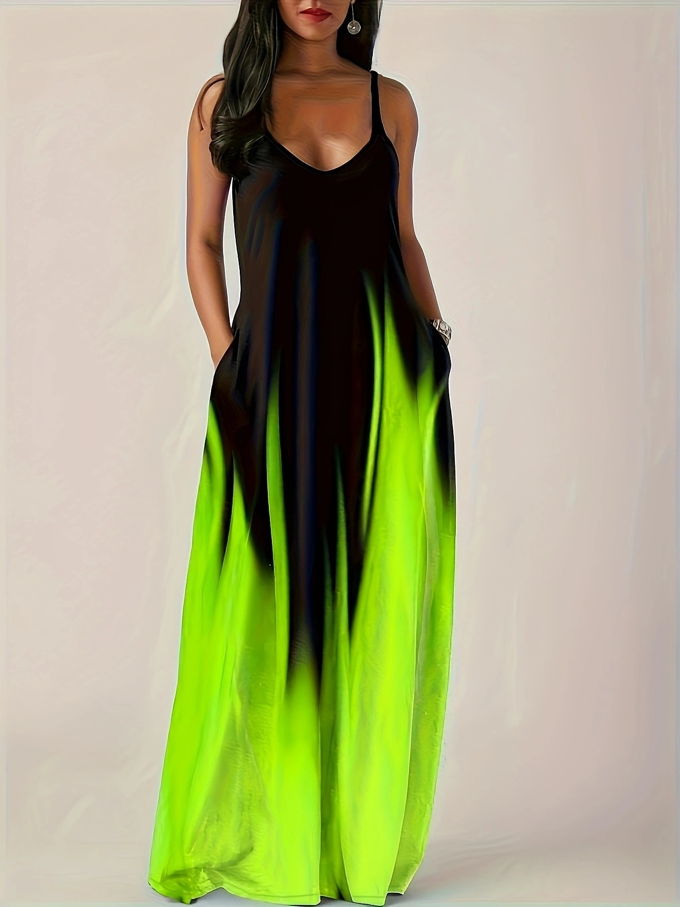 Gradient Print Sleeveless V-Neck Maxi Dress