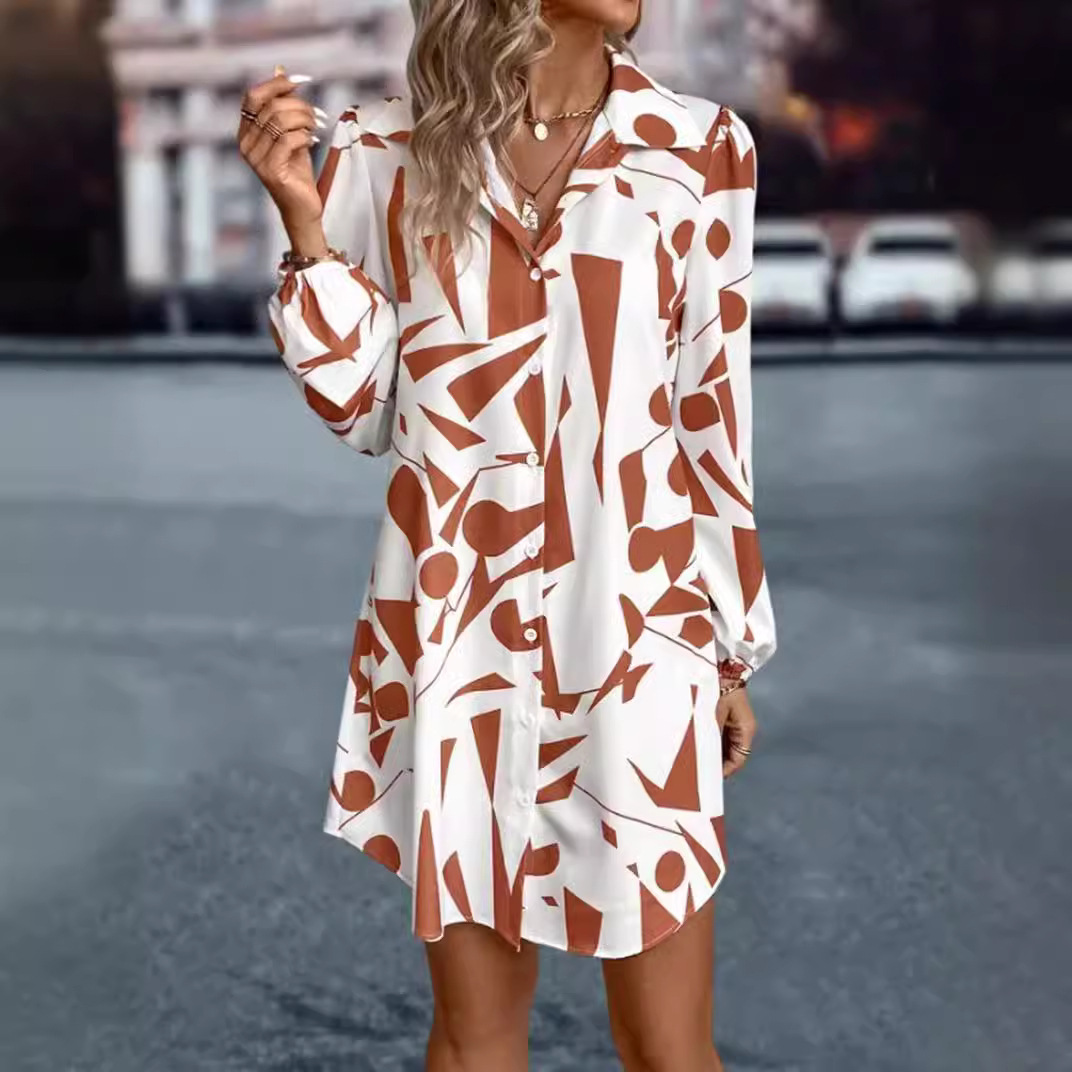 Floral Print Lantern Sleeve Midi Dress with Collar