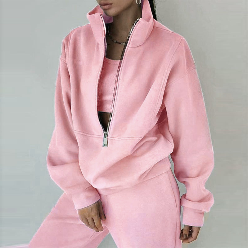 Women's Fleece-Lined Zip-Up Sweatsuit Set Casual Sporty Two-Piece