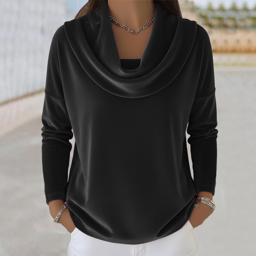 Women's Solid Velvet Long-Sleeve Top with Peter Pan Collar