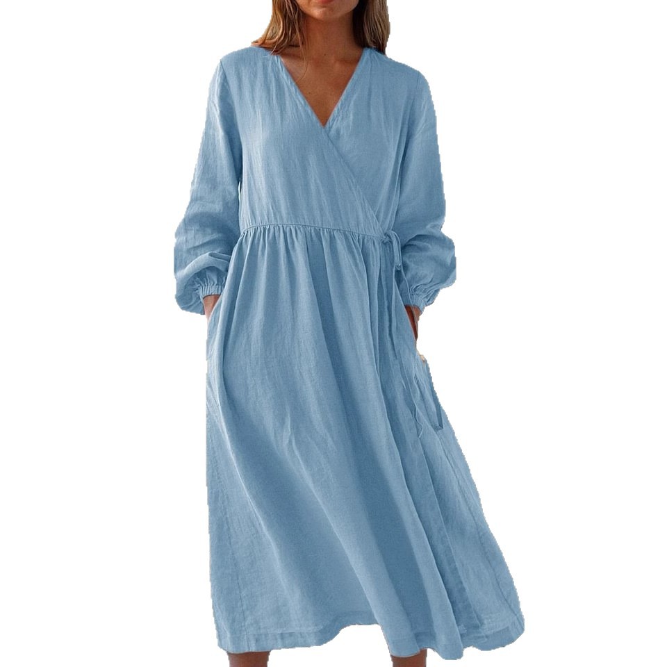 Solid Color Loose High Waist Cotton Linen Dress