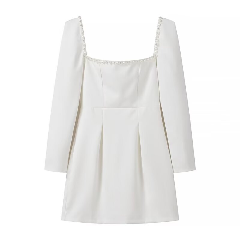 Square Neck Waist-Fitted A-Line Short Dress