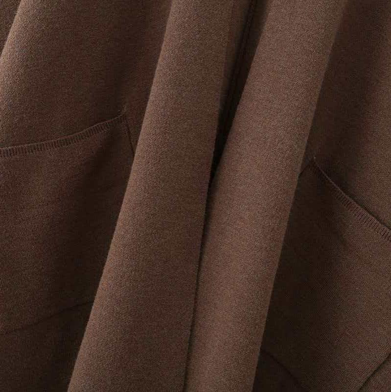 Dark Brown V-Neck Loose Cape-Style Knit Cardigan Coat