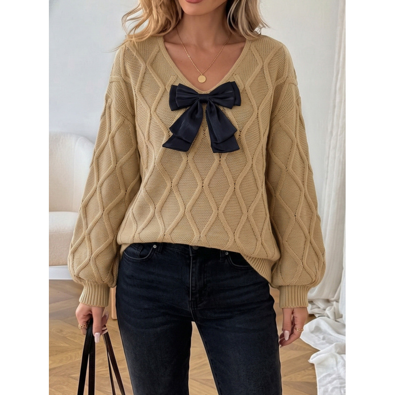 Preppy Bow Argyle Knit Sweater