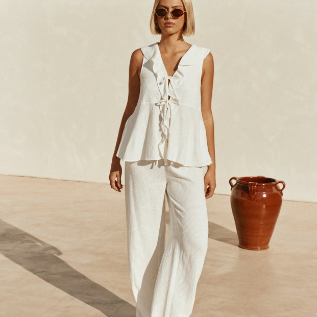 Women's Sleeveless Tie-Back Vest and High-Waist Wide-Leg Pants Set