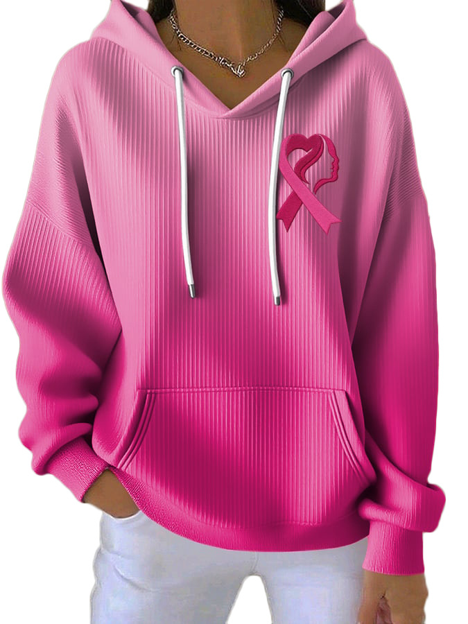 Women's Striped Hooded Long-Sleeve Sweatshirt with Cartoon Digital Print