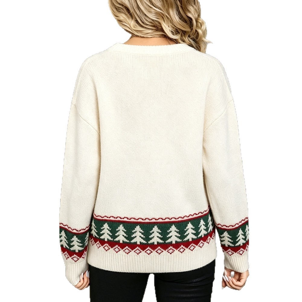 Plus Size Christmas Cardigan Sweater Women's Round Neck Long Sleeve Knit Top