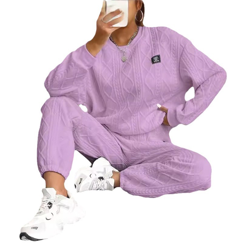Women's Jacquard Long Sleeve Crewneck Sweatshirt and Pants Set