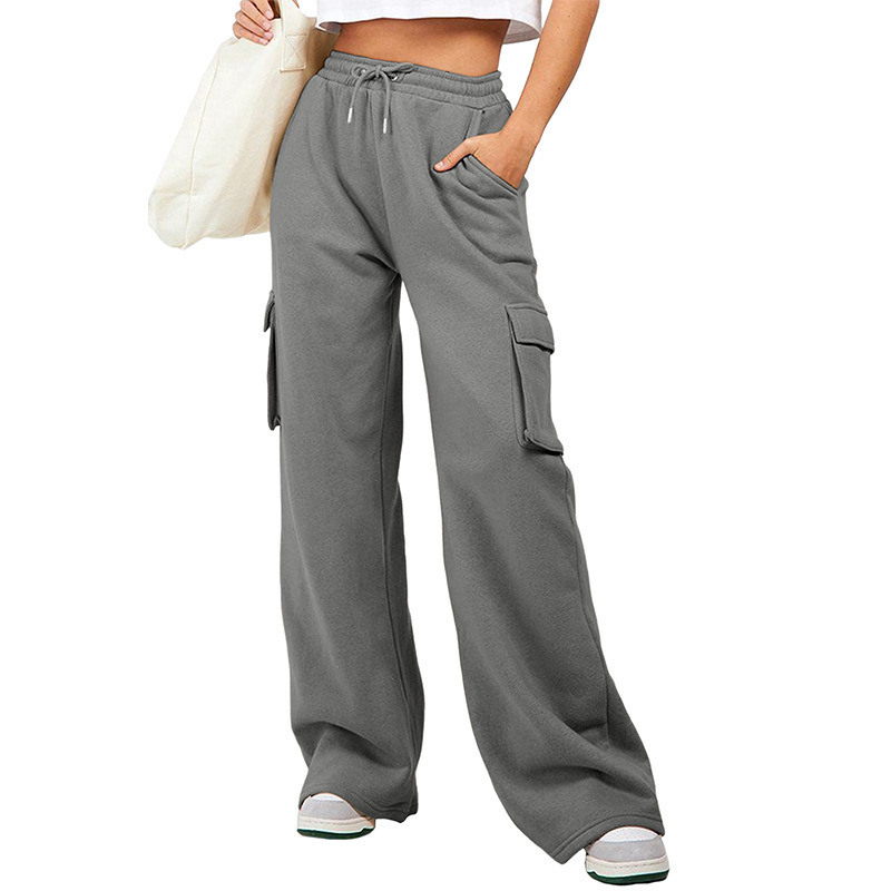 Women's Straight-Leg Loose Casual Pants Polyester Spandex High Waist
