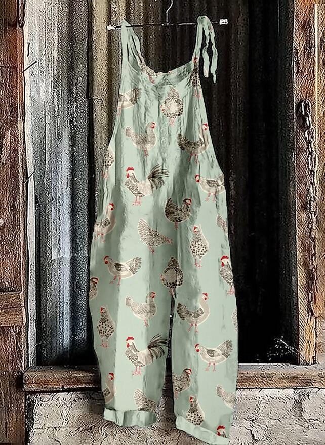 Women's Vintage Floral Print Sleeveless Jumpsuit Casual Tie-Waist