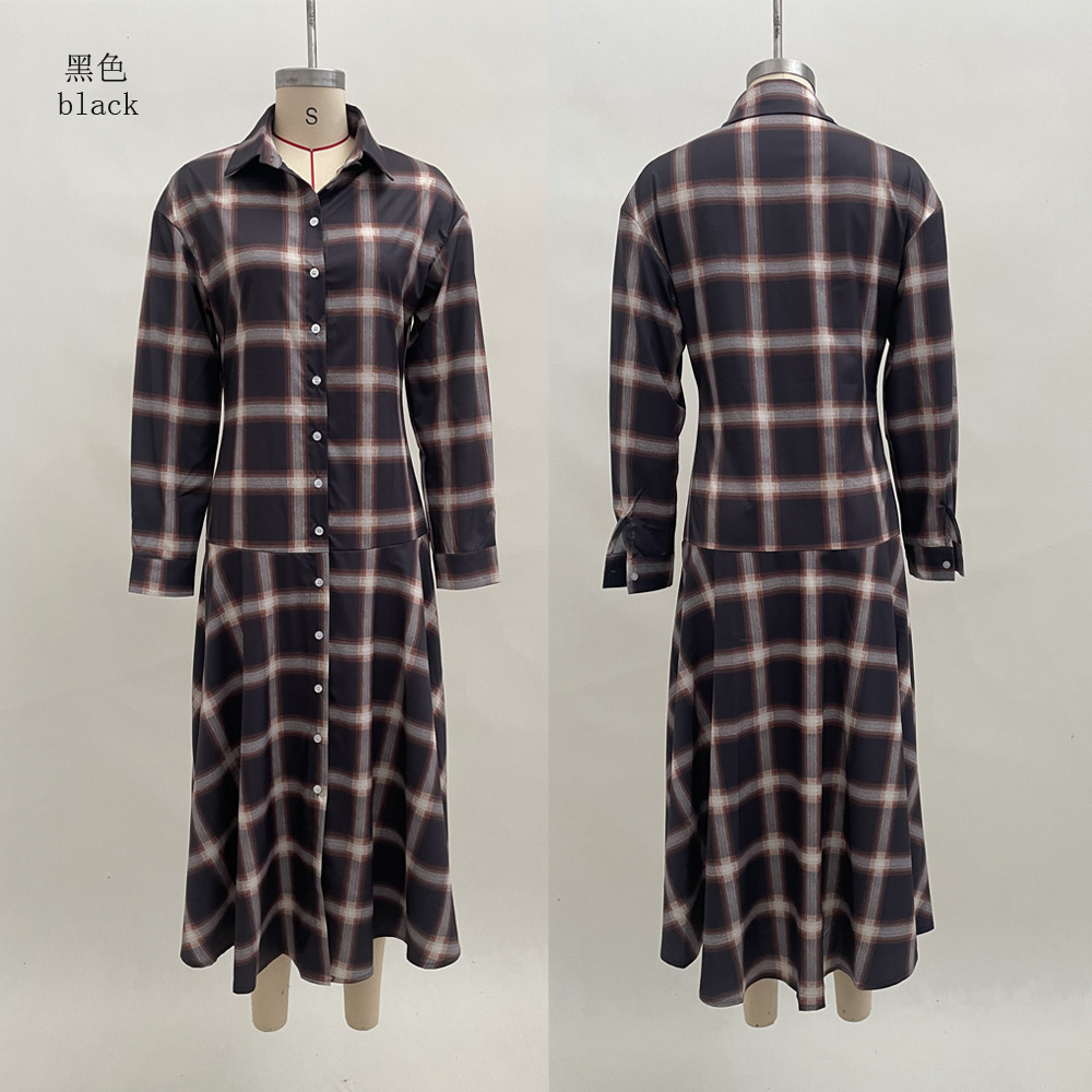 Women's Retro Plaid Long Sleeve Shirt Dress