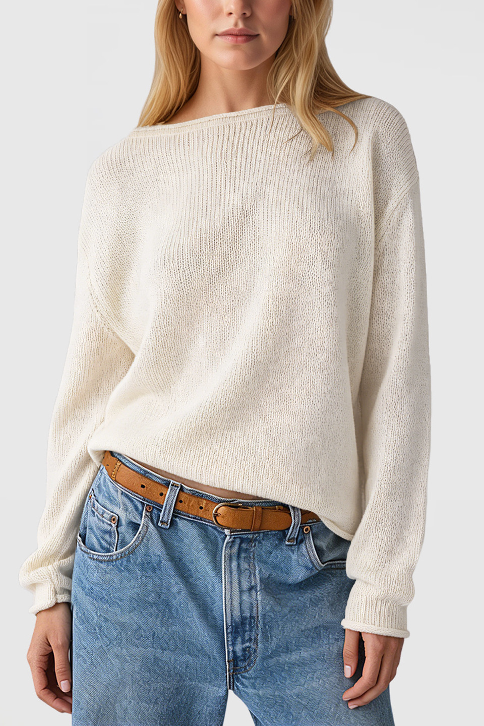 Striped Color-Block Crewneck Pullover Sweater Loose Fit Knit Top