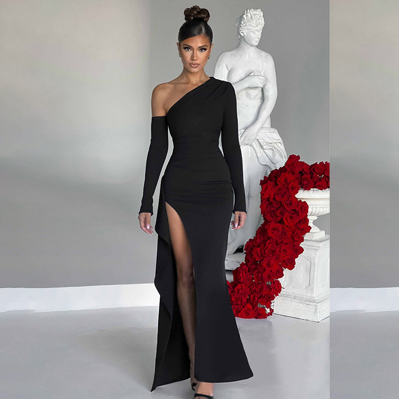 Sexy Asymmetric One-Shoulder High-Slit Long Dress