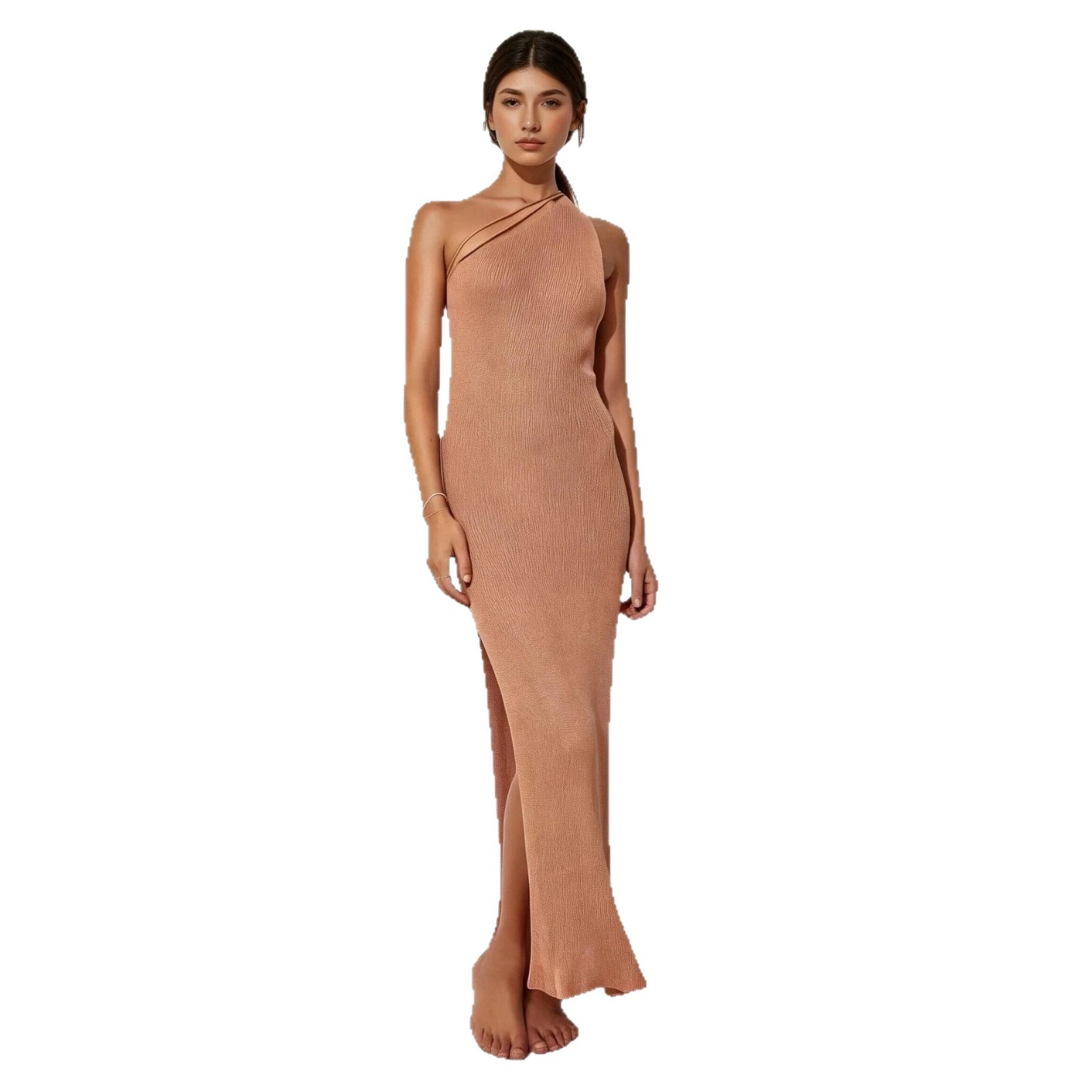 Women's Solid Knit Beach Cover-Up Dress Sexy Sleeveless Bodycon Long