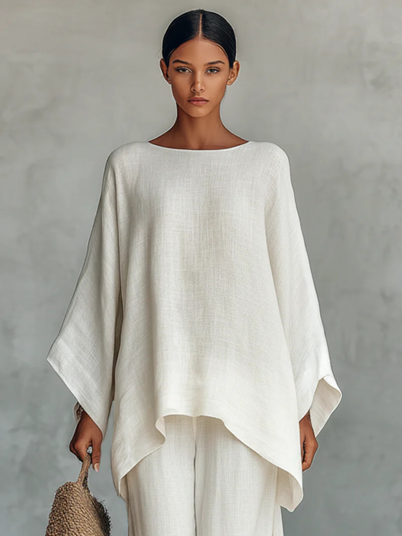 Relaxed Linen-Blend Shirt and Wide-Leg Pants Set