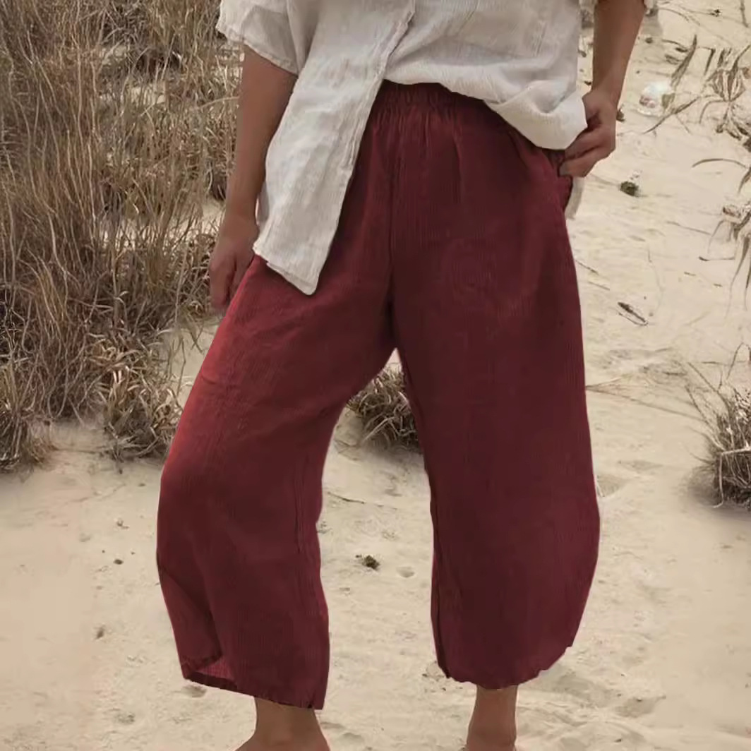 Linen-Blend High-Waist Straight-Leg Capri Pants with Pockets