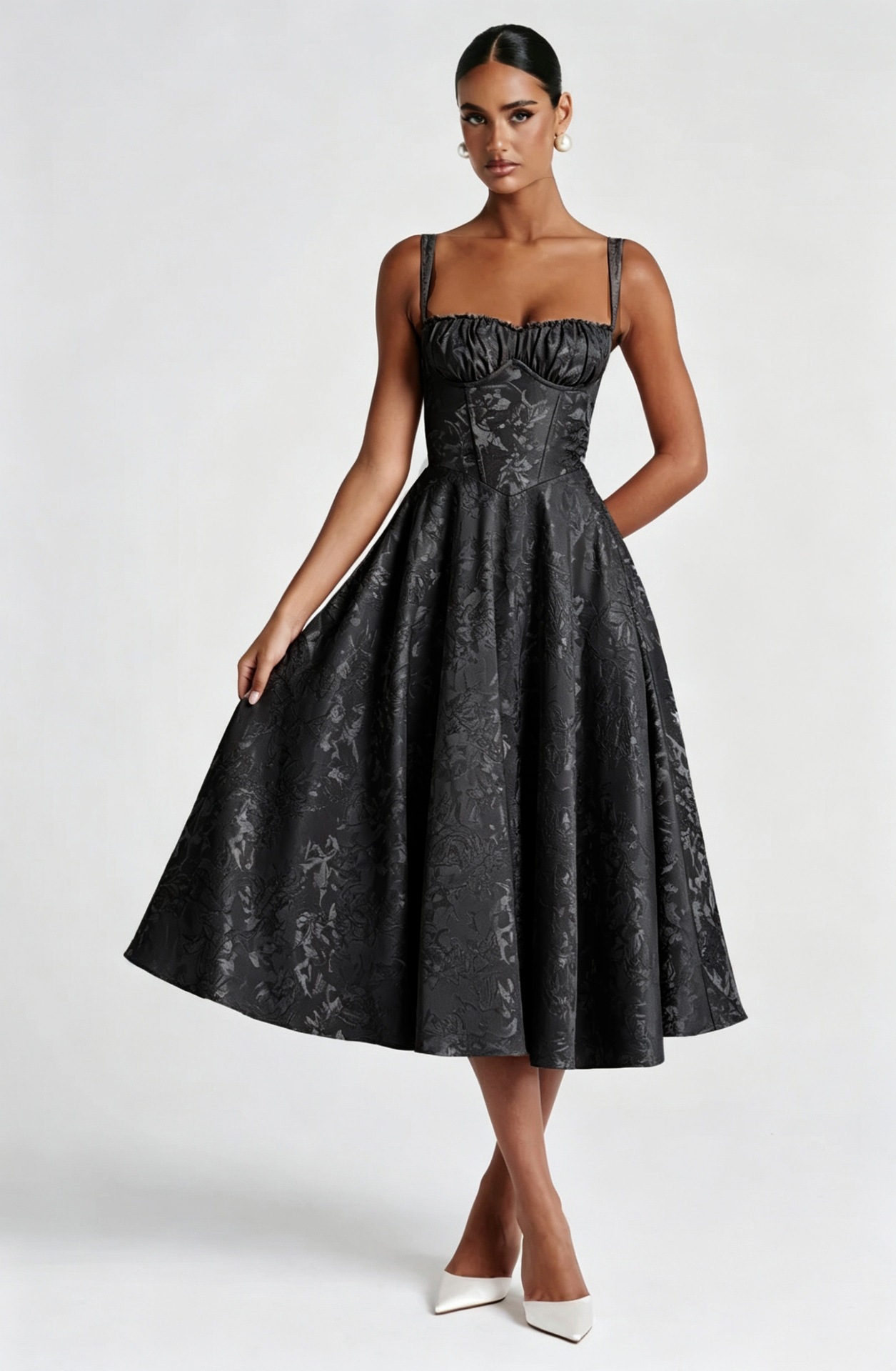 Jacquard Sleeveless Open-Back A-Line Maxi Dress