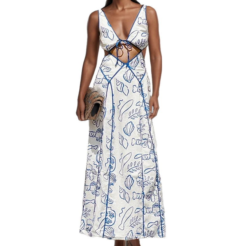 Women's Printed Cutout Waist Sleeveless Cami Dress