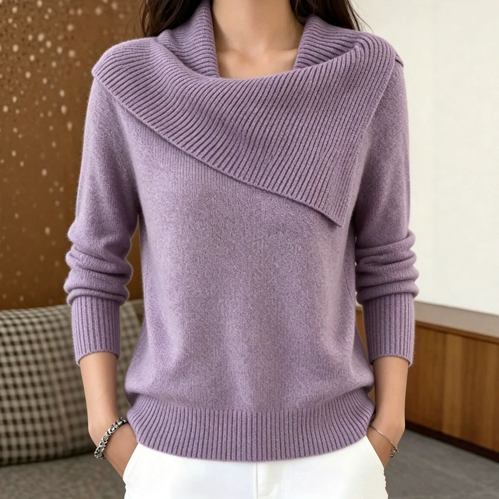 Korean Retro Collared Knit Sweater Slimming Lazy Style