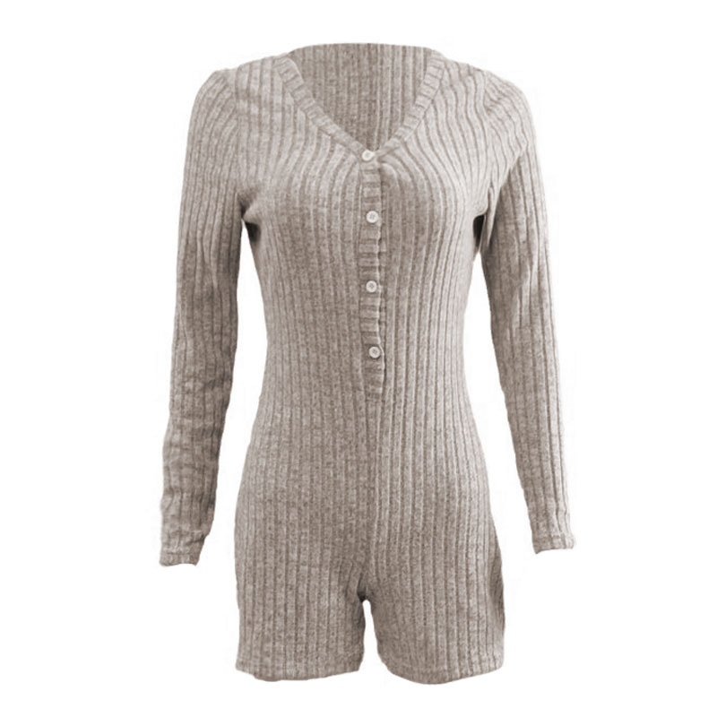 Women's Ribbed Knit Slim Fit Jumpsuit Casual Long Sleeve