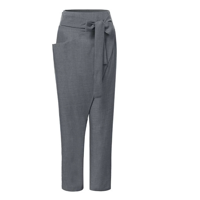 Women's Irregular Tie-Waist Cropped Pants Casual Straight-Leg High-Waist