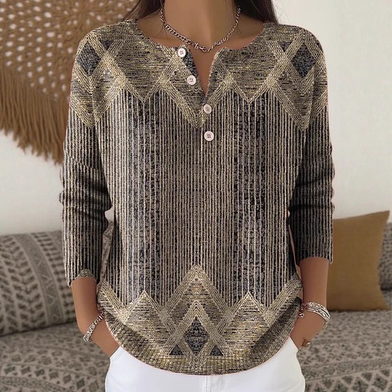 Button Long Sleeve Sweatshirt with 3D Print Casual Pullover