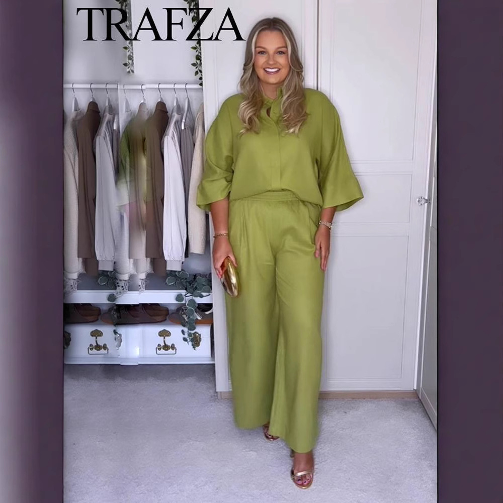 Relaxed Shirt & Wide-Leg Pants Casual Set