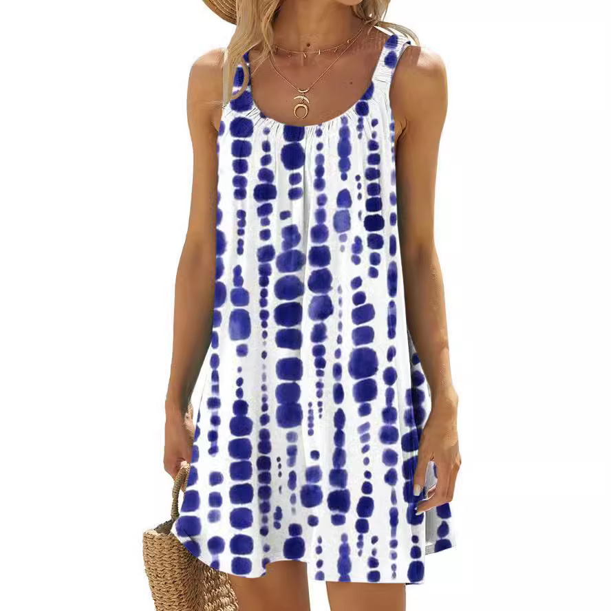 3D Print Sleeveless Tank Dress Casual Loose Round Neck Mini Dress