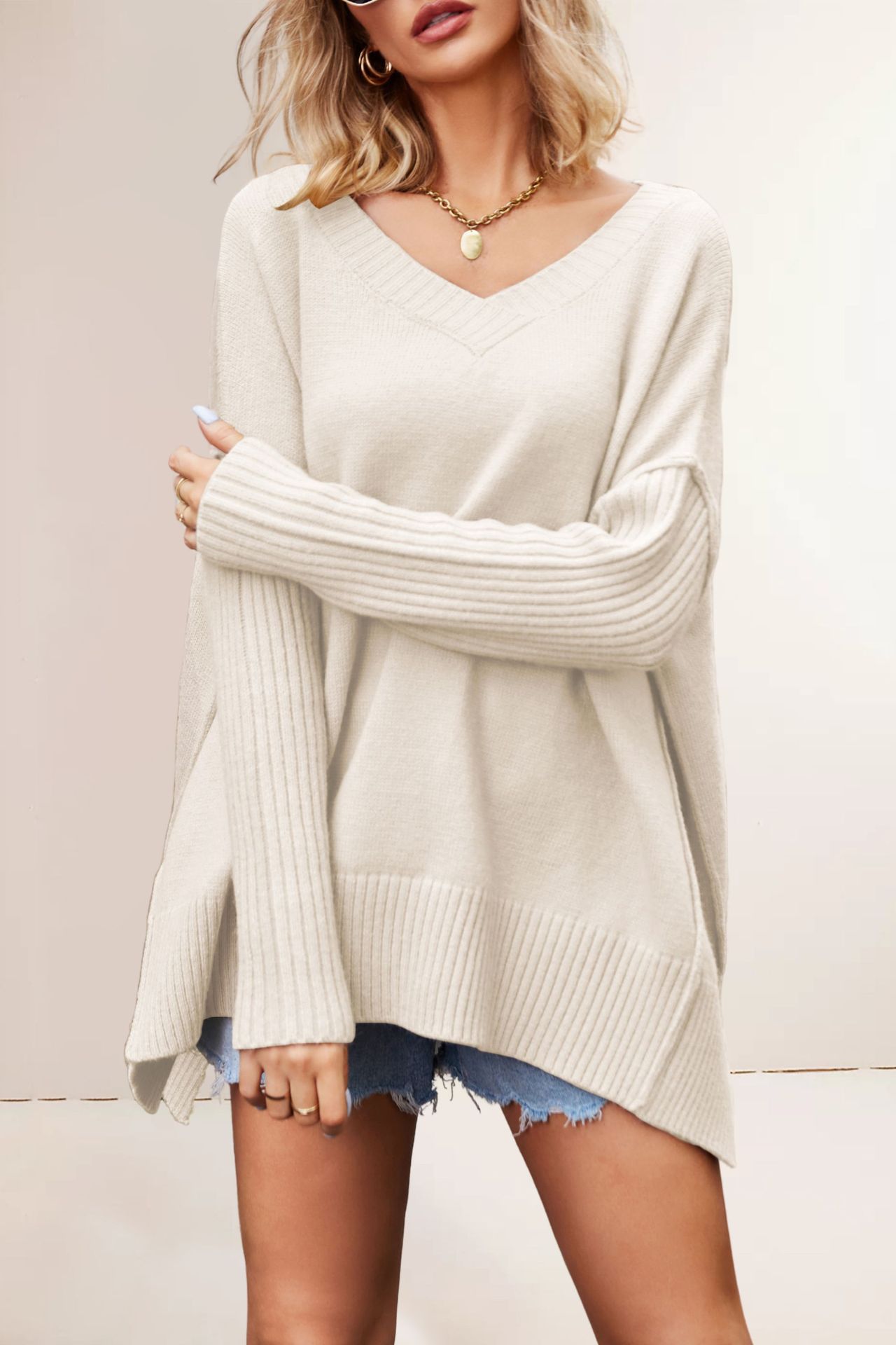V-Neck Plus Size Knit Sweater