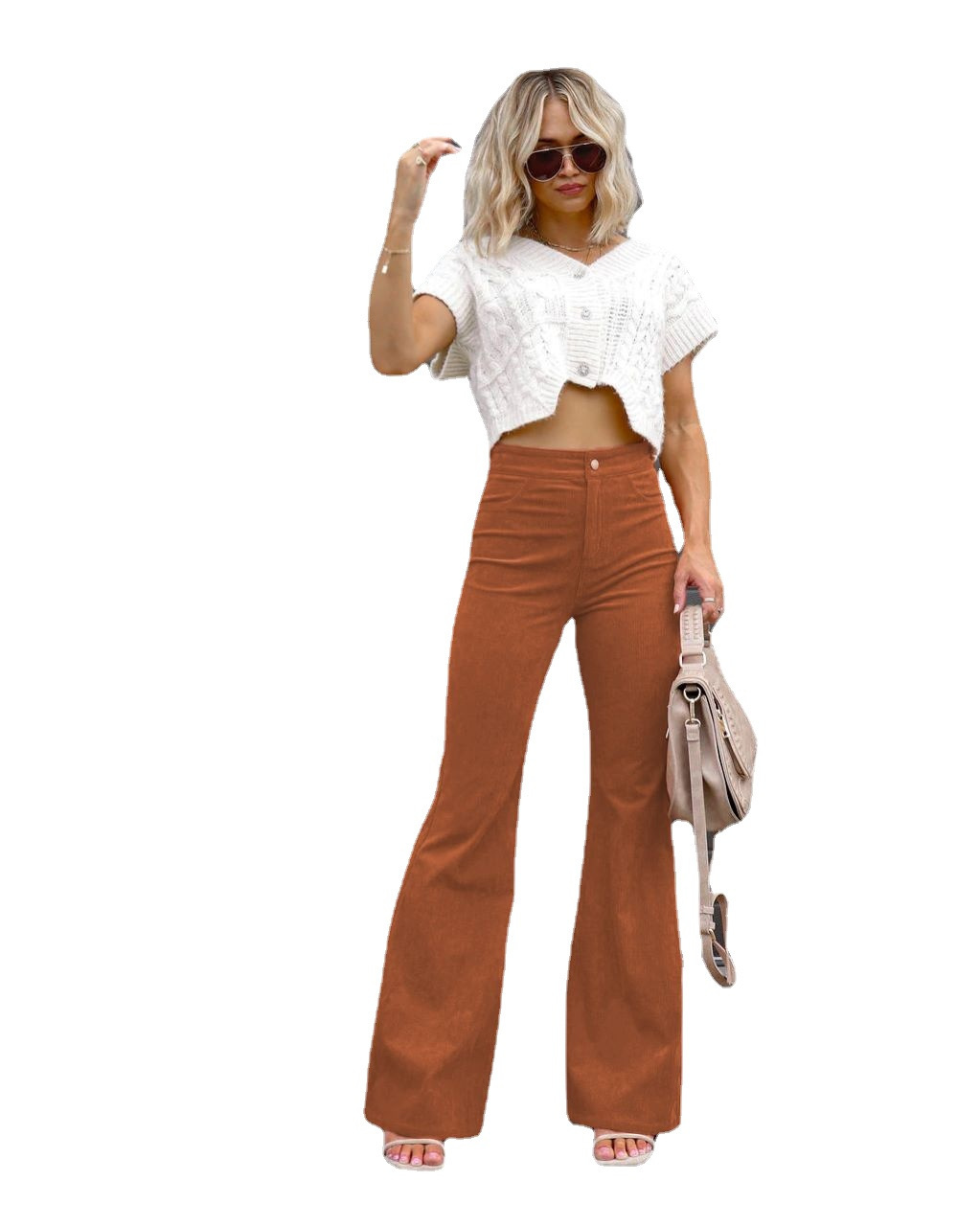 Corduroy High-Waisted Flare Pants for Women