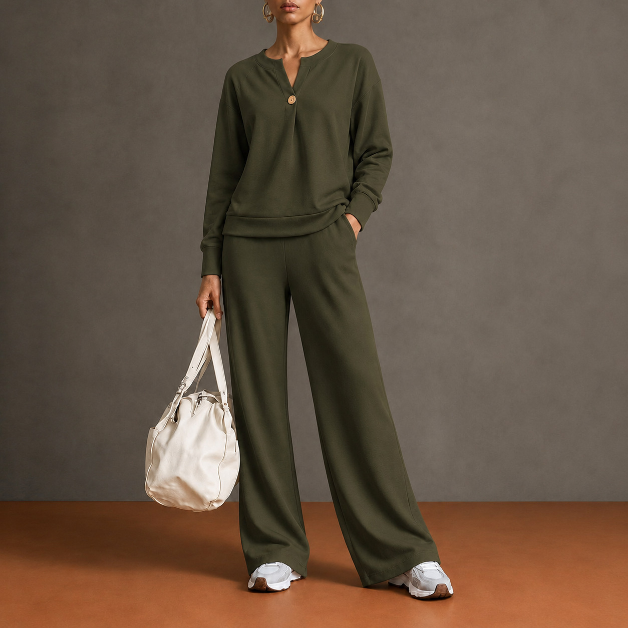 Women's Two-Piece Sweatshirt & Drawstring Wide-Leg Pants Set