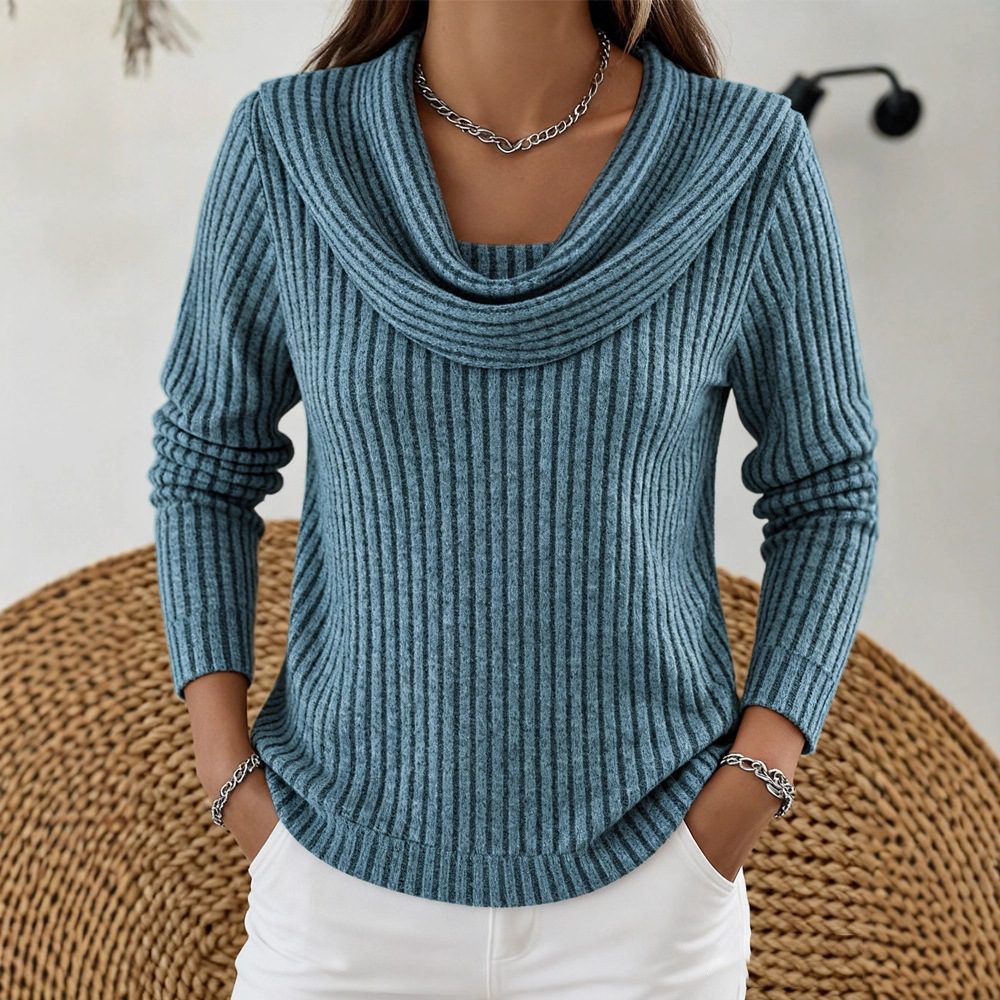 Women's Casual Loose Solid Ribbed Knit Long Sleeve Top