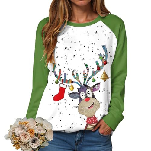 Women's Christmas Reindeer Snowflake Print Crewneck Sweatshirt