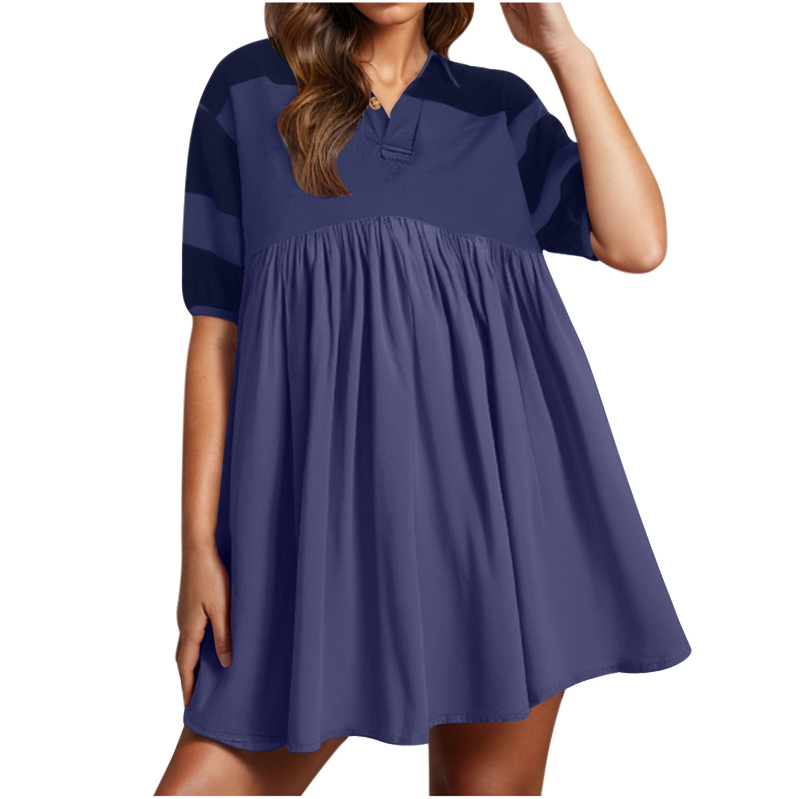 Printed Polo Collar Button Short Sleeve Midi Dress