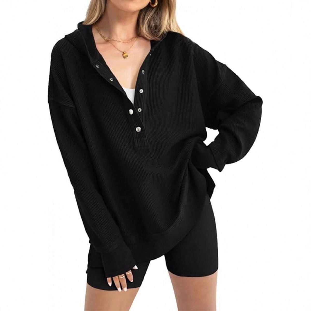 Women's Solid Color Loose Raglan Sleeve Hoodie