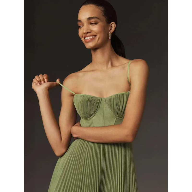 Sleeveless V-Neck Open-Back Ruched A-Line Evening Dress