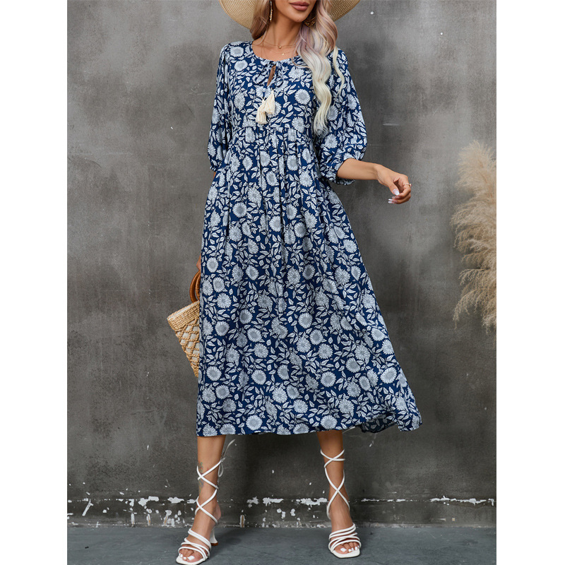 V-Neck Half-Sleeve Loose Boho Beach Dress