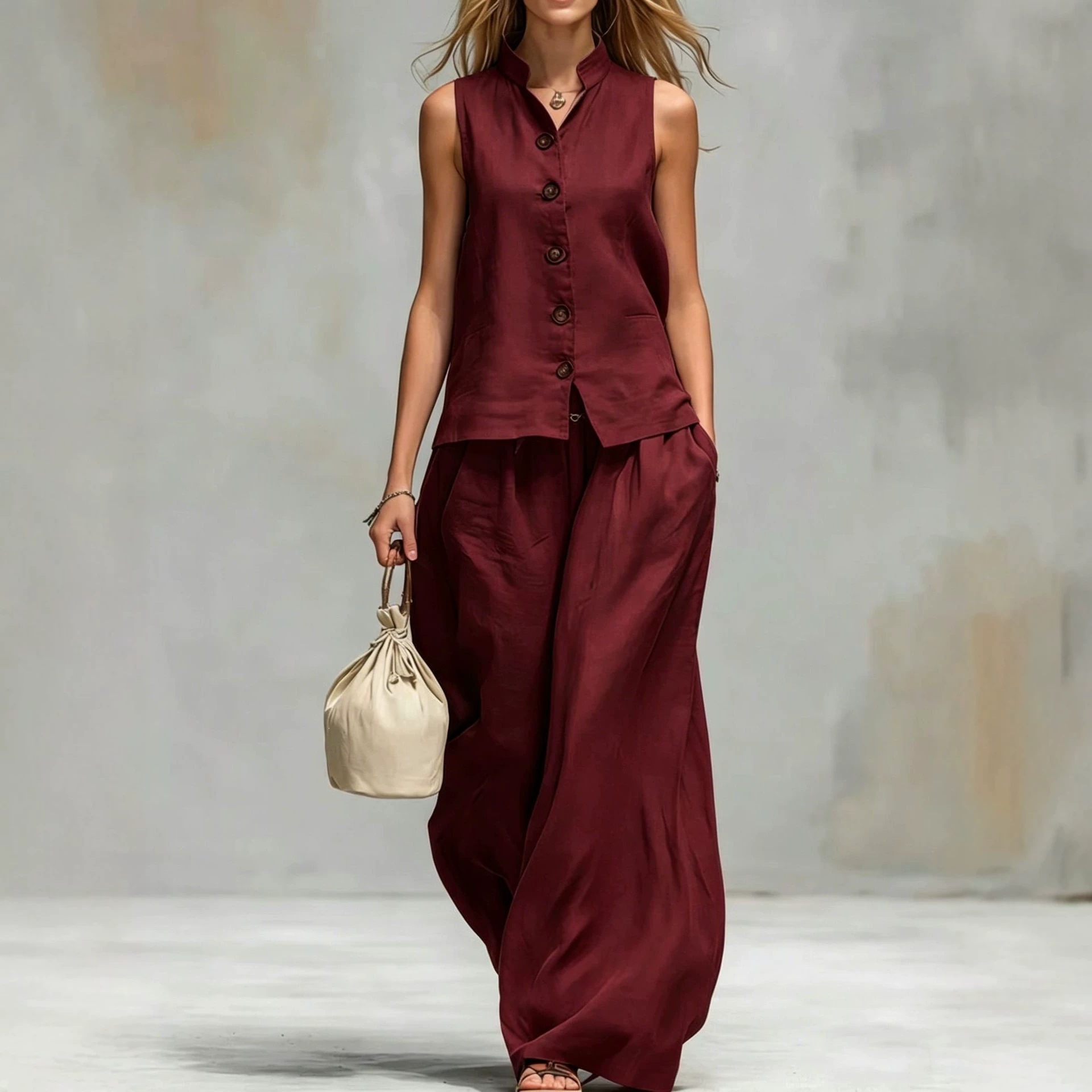 V-Neck Tank Top and Pants Two-Piece Set