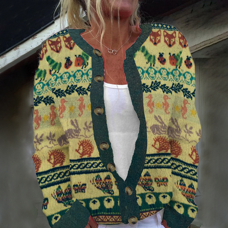 Women's Animal & Botanical Print Button-Down Cardigan