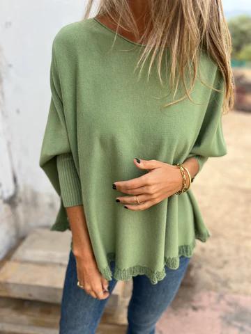 Women's Loose Long Sleeve Ruffle Knit Top