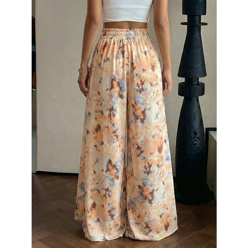 High-Waisted Tie-Dye Drawstring Wide-Leg Pants