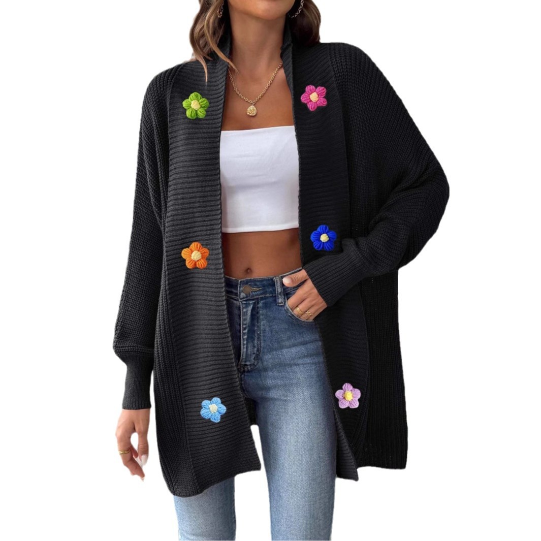 Women's Hand-Crochet Floral Patchwork Loose Cardigan Sweater
