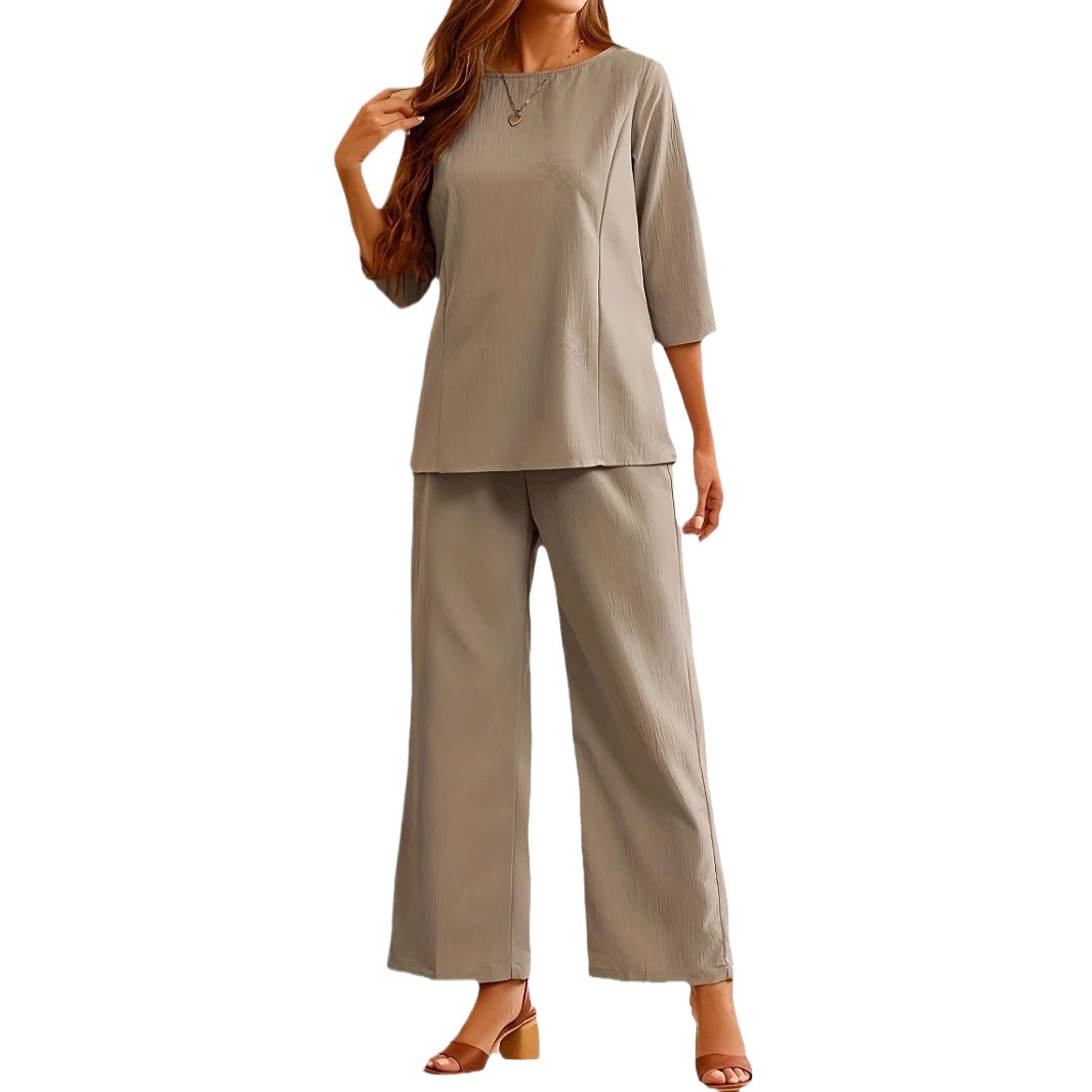 Women's Retro Two-Piece Casual Pants Set Loose Solid Color