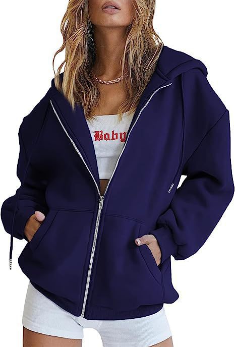 Women's Minimalist Solid Print Zip-Up Hoodie
