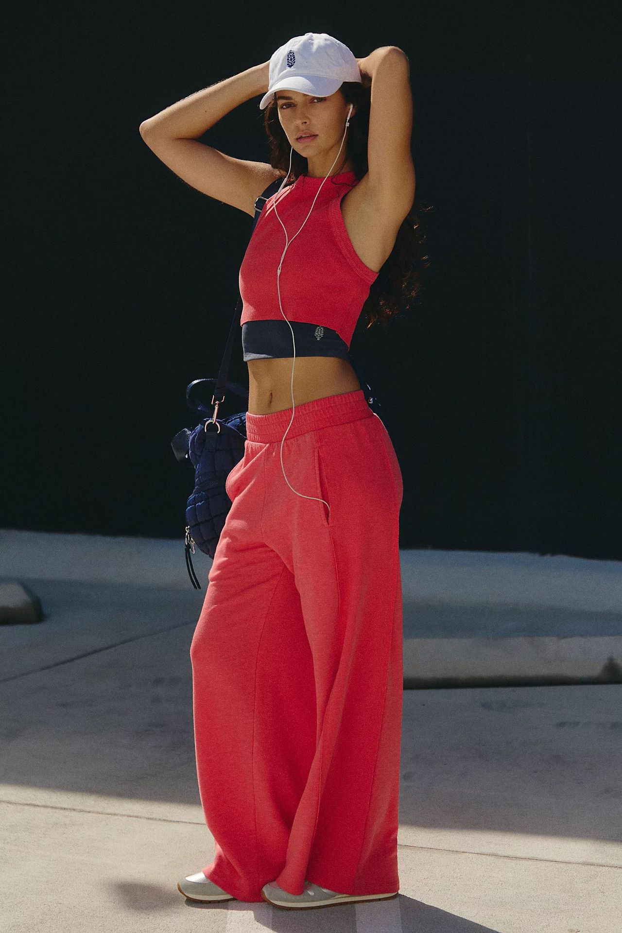 Women's Solid Color High-Stretch Ribbed Short-Sleeve Top and Wide-Leg Pants Two-Piece Set