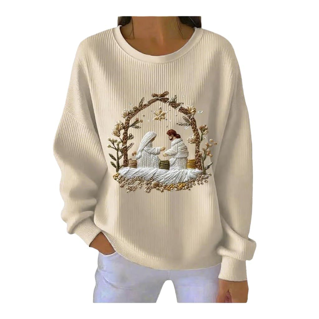 Women's Garden Floral Catholic Print Crewneck Sweatshirt