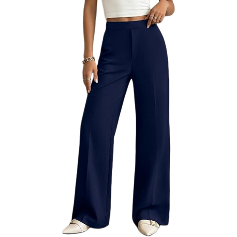 Women's Solid Color Wide-Leg Pants Elastic Waist Casual Commuter Trousers