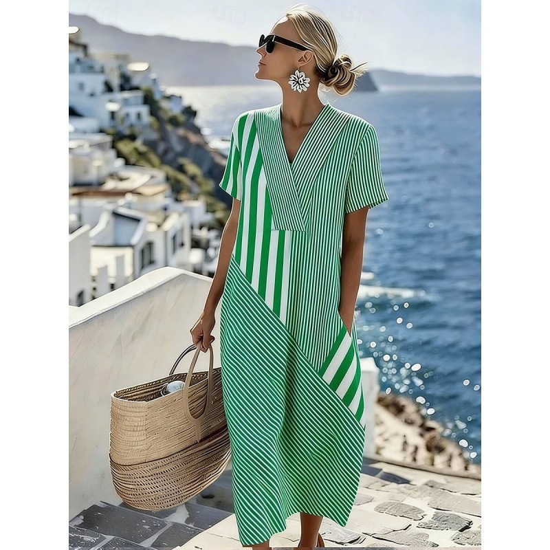 Women's Swirl Polka Dot Print Pleated Midi Dress
