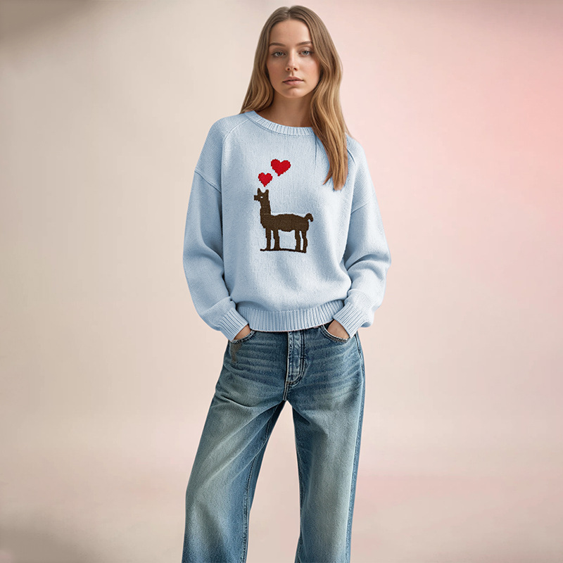 Heart Colorblock Crewneck Pullover Knit Sweater