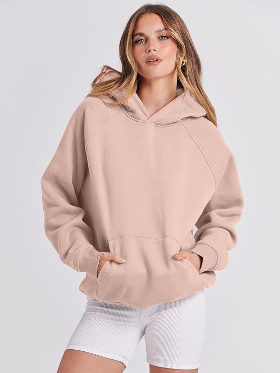 TUME Women's Hooded Pullover Sweatshirt Solid Color
